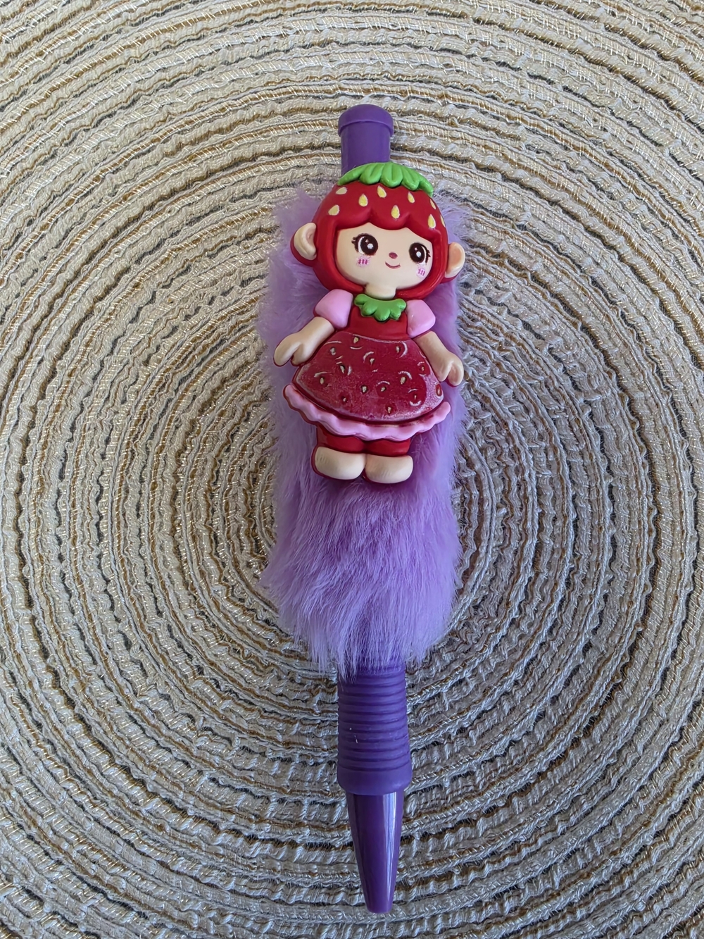 Cute Strawberry Doll Purple Fluffy Kids Pen